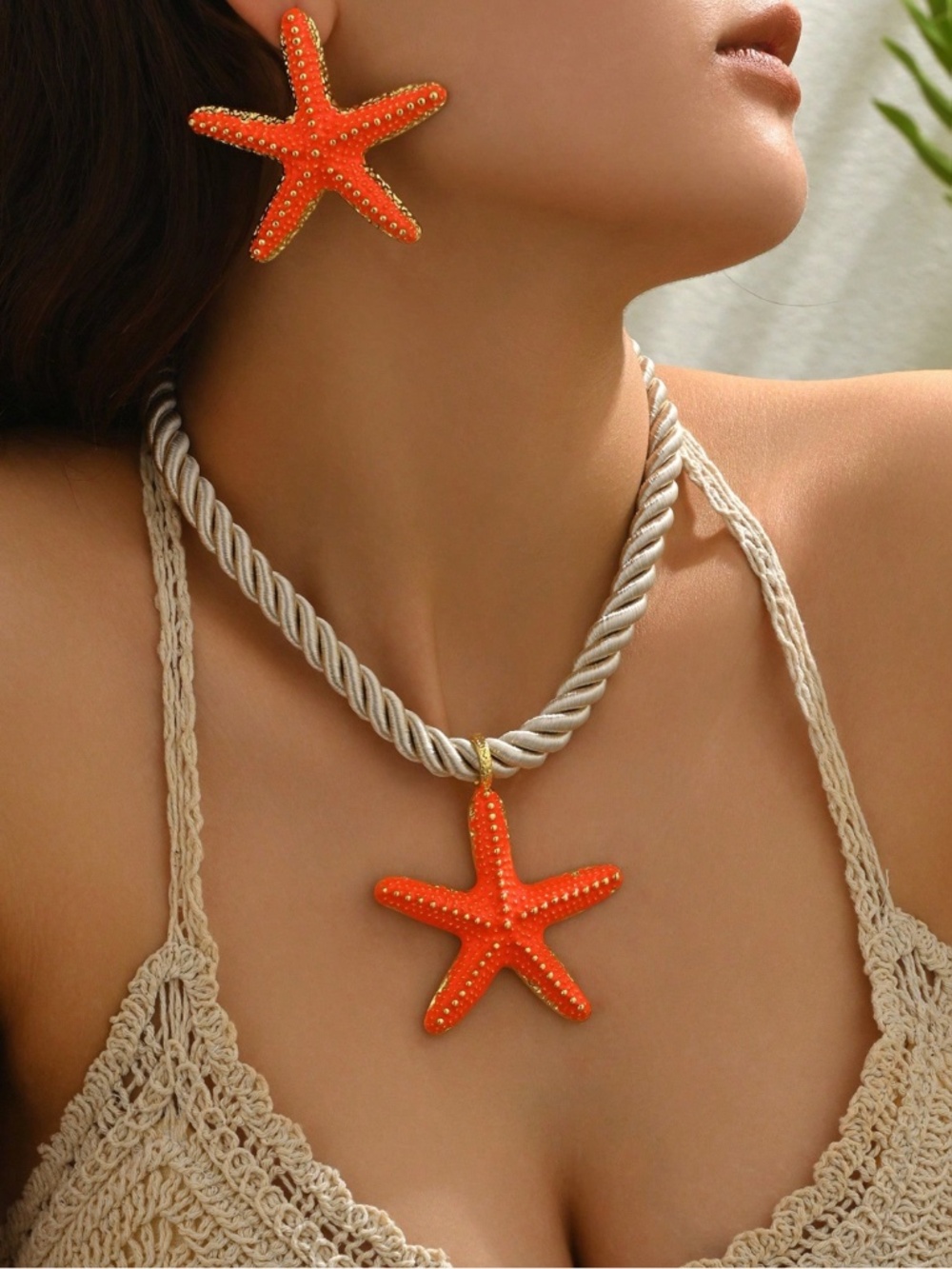 NWOT Starfish Necklace Earring Set Coastal Beach Vacation Statement Jewelry